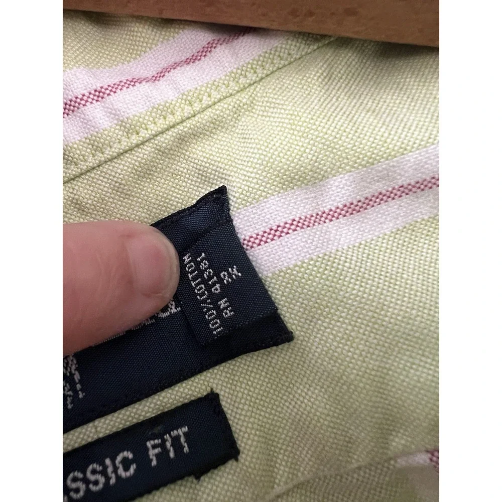 Ralph Lauren Shirt Mens L Green Stripe Oxford Classic Fit Button Down Flesh Pony